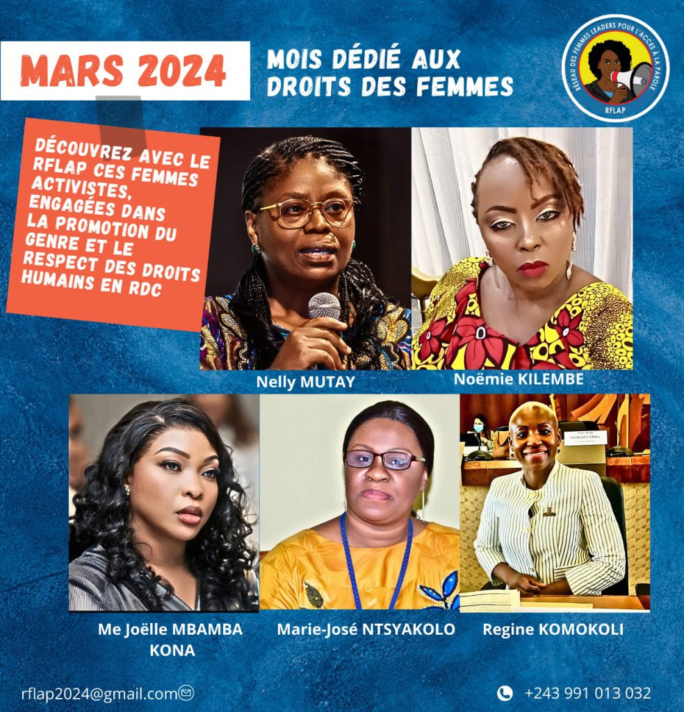 Le RFLAP reconnaît le travail des femmes activistes engagées pour la reconnaissance et le respect des droits des femmes en RDC